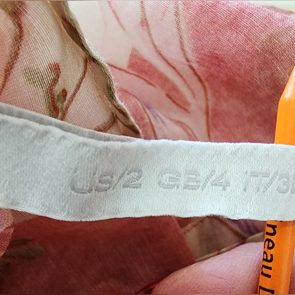 DONNA KARAN Tan Red Cotton Silk Floral Print Long Sleeve Tunic Blouse SZ Small